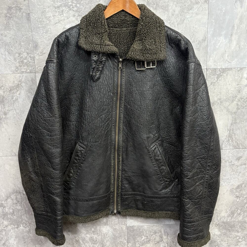 Vintage 90s Wilsons Leather B-3 Flight Jacket Shearling Lined Black 2XL